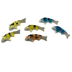 Ceramic Koi Fish Set Of 6 Vtg Chopstick Rest Yellow & Orange Hand-Painted #3